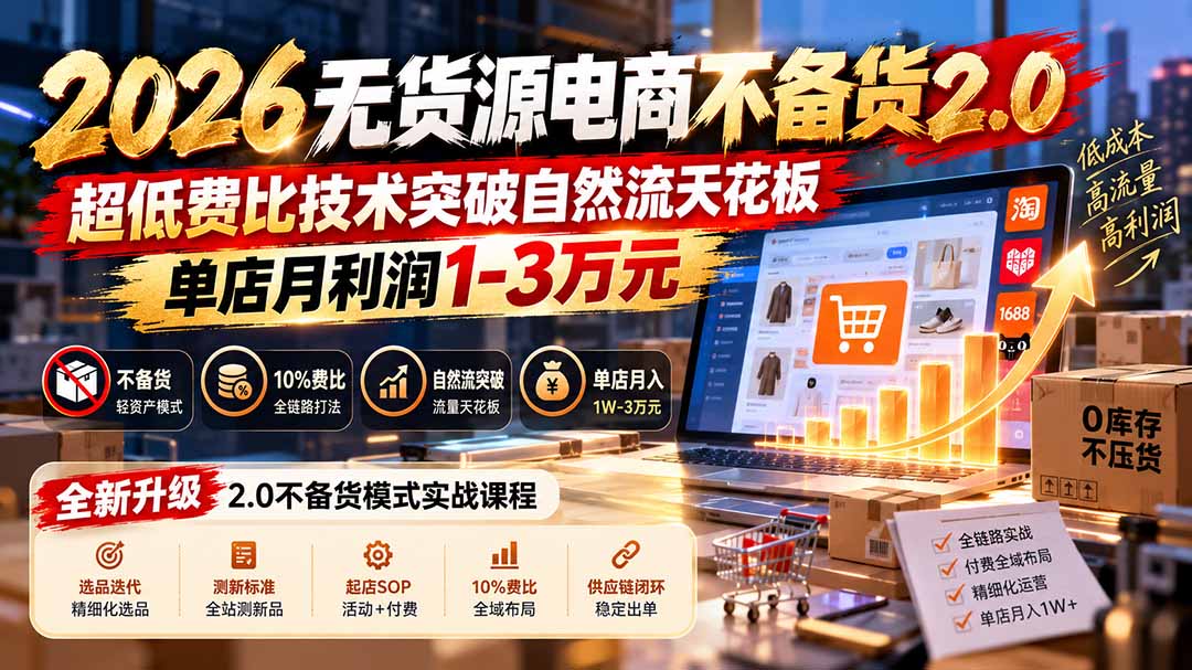 2026无货源电商不备货2.0【更新1019】：超低费比技术突破自然流天花板，单店月利润1-3万元-智享云联