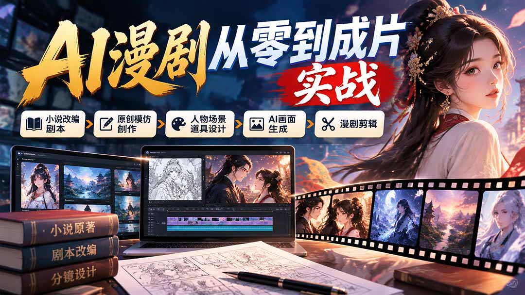 AI漫剧从零到成片实战:小说改编剧本、原创模仿创作、人物场景道具设计、AI画面生成与漫剧剪辑-智享云联