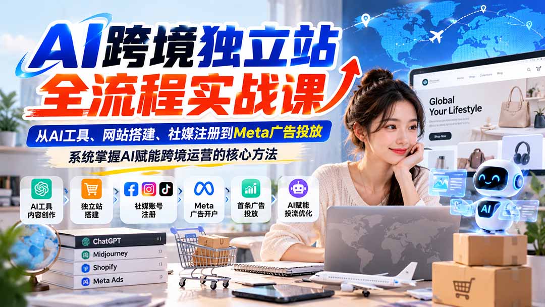 AI跨境独立站全流程实战课：从AI工具、网站搭建、社媒注册到Meta广告投放，系统掌握AI赋能跨境运营的核心方法-智享云联
