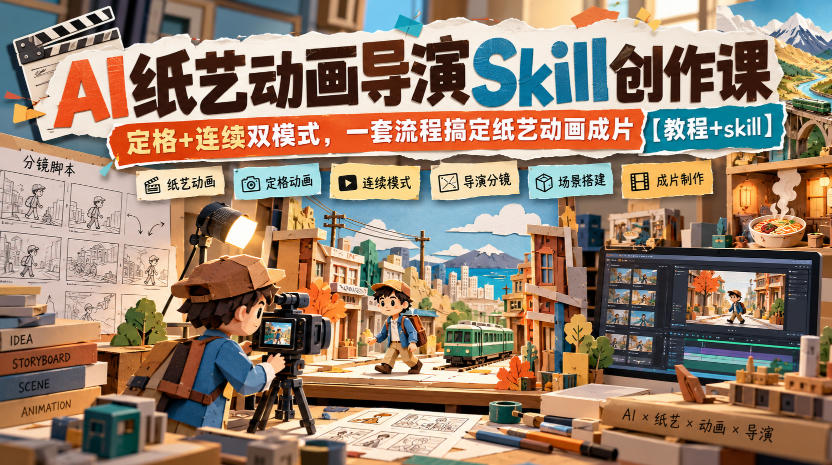 AI纸艺动画导演Skill创作课｜定格+连续双模式，一套流程搞定纸艺动画成片【教程+skill】-智享云联