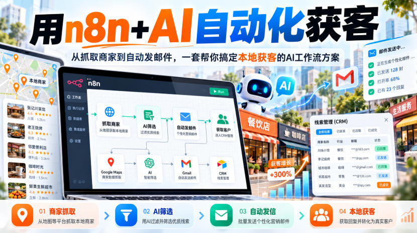 【无水印】用n8n+AI自动化获客，从抓取商家到自动发邮件，一套帮你搞定本地获客的AI工作流方案【原创双语字幕】-智享云联