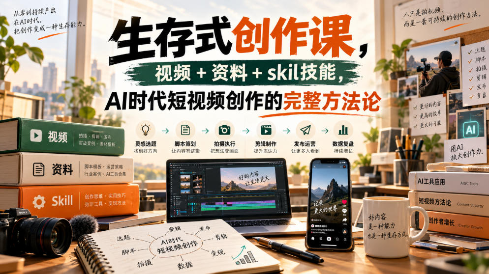 生存式创作课，视频+资料+skil技能，ai时代短视频创作的完整方法论-智享云联