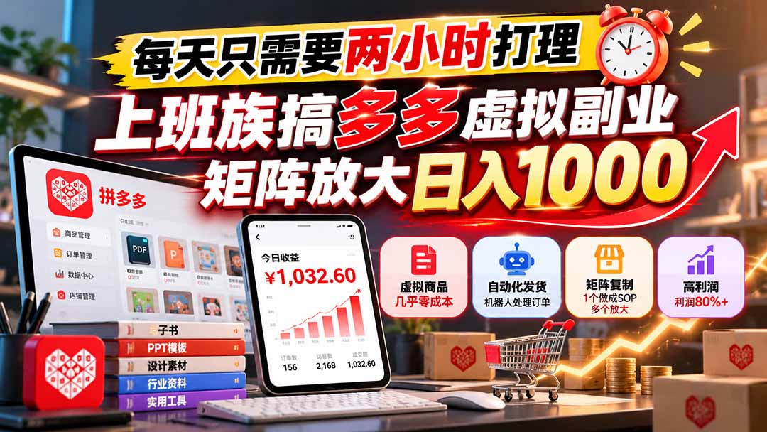 每天只需要两小时打理，上班族搞多多虚拟副业，矩阵放大日入 1000-智享云联
