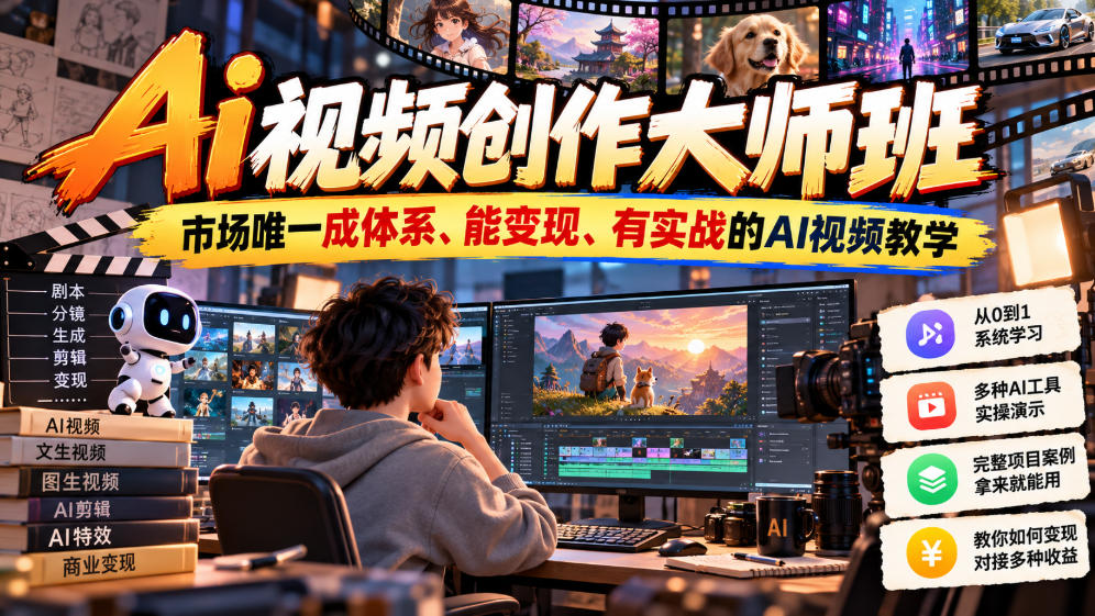 Ai视频创作大师班,市场唯一成体系、能变现、有实战的AI视频教学(更新2026)-智享云联