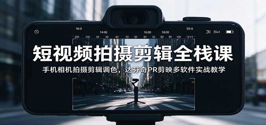 短视频拍摄剪辑全栈课:手机相机拍摄剪辑调色,达芬奇PR剪映多软件实战教学-智享云联