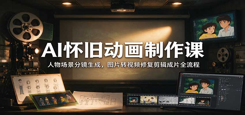 AI怀旧动画制作课：人物场景分镜生成，图片转视频修复剪辑成片全流程-智享云联