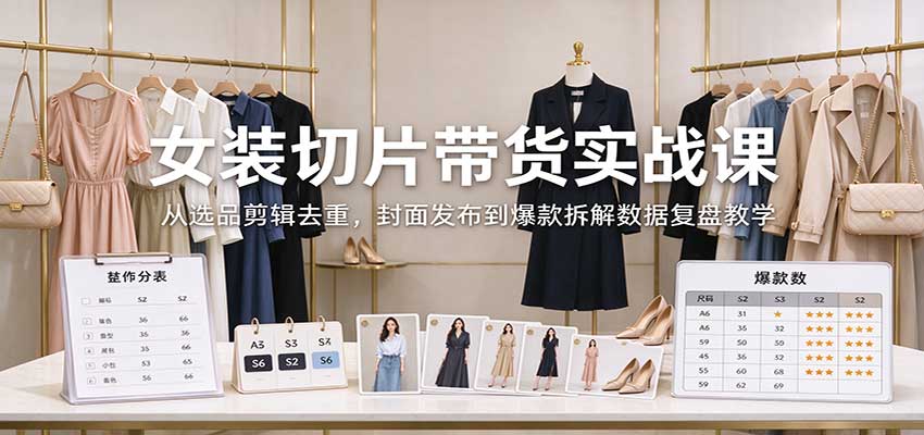 女装切片带货实战课：从选品剪辑去重，封面发布到爆款拆解数据复盘教学-智享云联