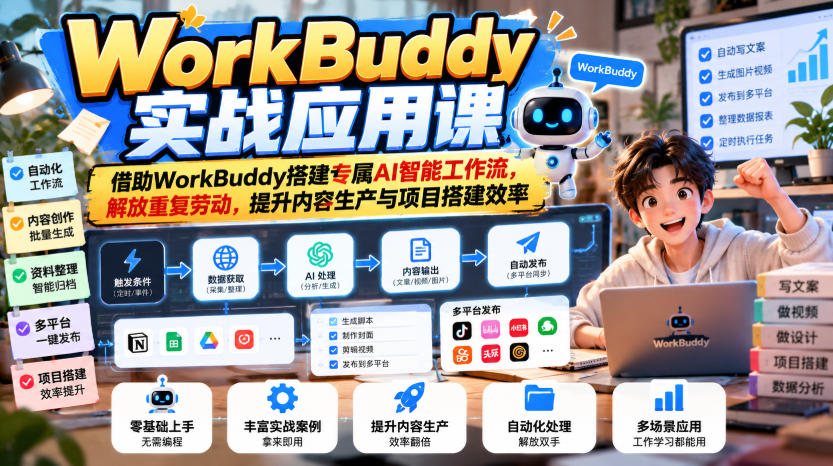 WorkBuddy实战应用课,借助WorkBuddy搭建专属AI智能工作流,解放重复劳动,提升内容生产与项目搭建效率-智享云联