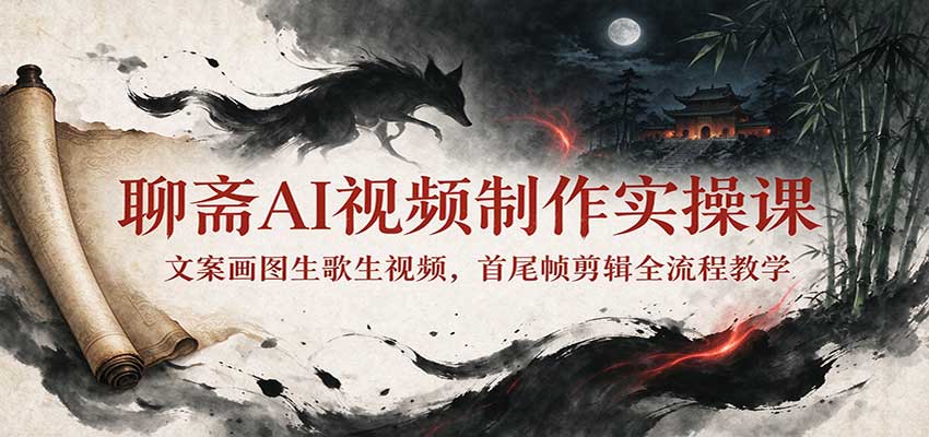 聊斋AI视频制作实操课:文案画图生歌生视频,首尾帧剪辑全流程教学-智享云联