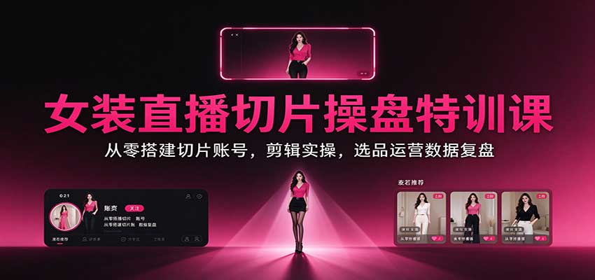 女装直播切片操盘特训课：从零搭建切片账号，剪辑实操，选品运营数据复盘-智享云联