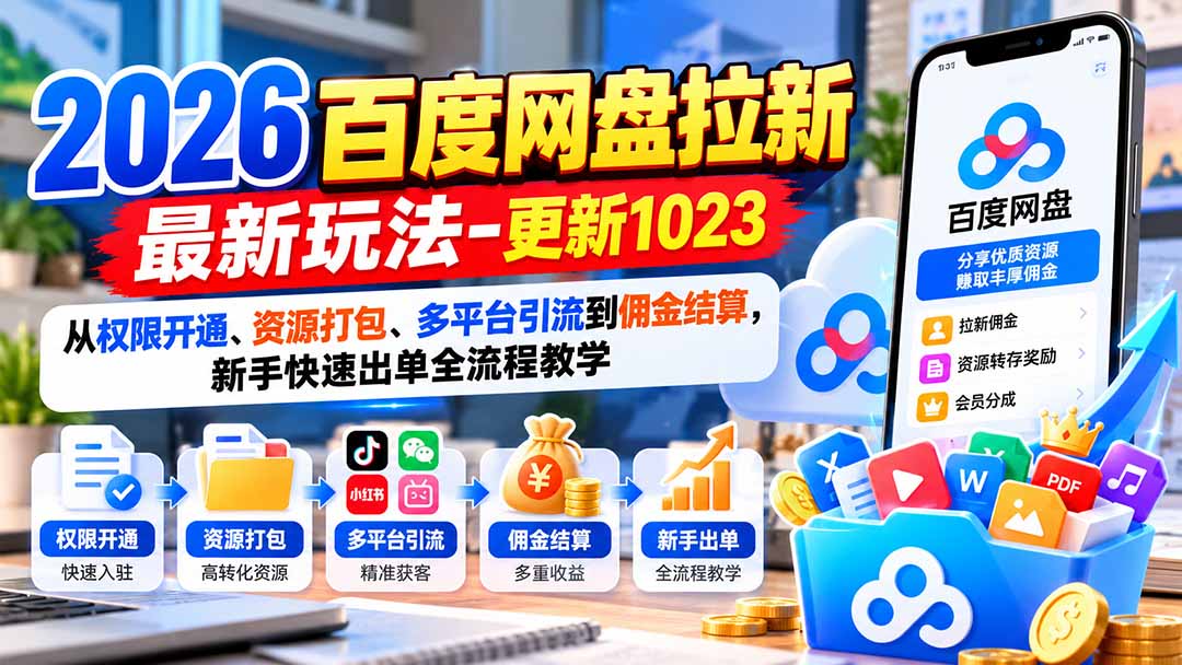 2026百度网盘拉新最新玩法-更新1023：从权限开通、资源打包、多平台引流到佣金结算，新手快速出单全流程教学-智享云联
