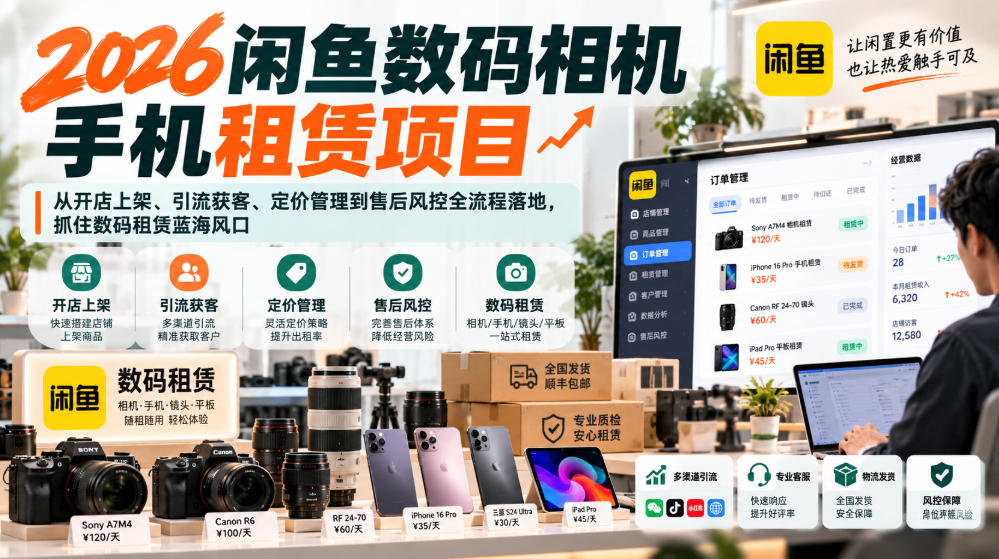 2026闲鱼数码相机手机租赁项目，从开店上架、引流获客、定价管理到售后风控全流程落地，抓住数码租赁蓝海风口-智享云联