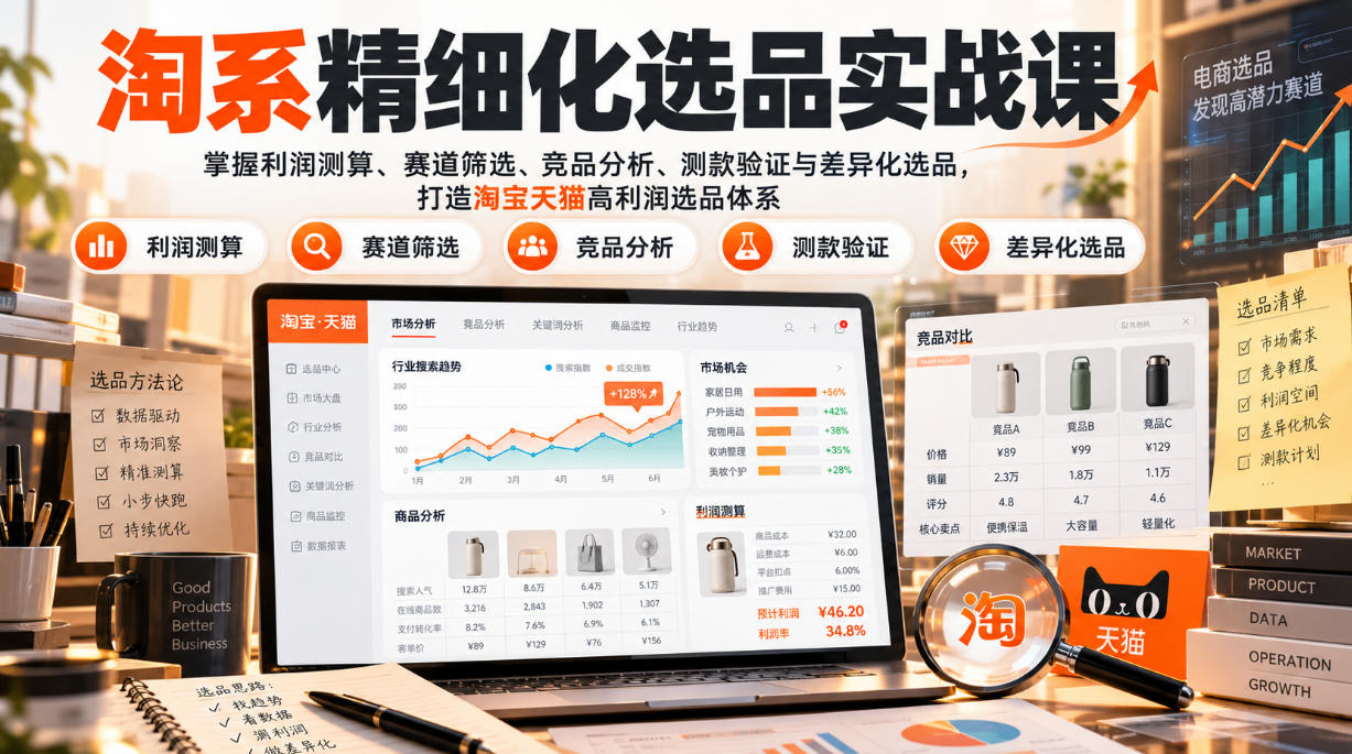 货架电商精细化选品实战课：掌握利润测算、赛道筛选、竞品分析、测款验证与差异化选品，打造淘宝天猫高利润选品体系-智享云联