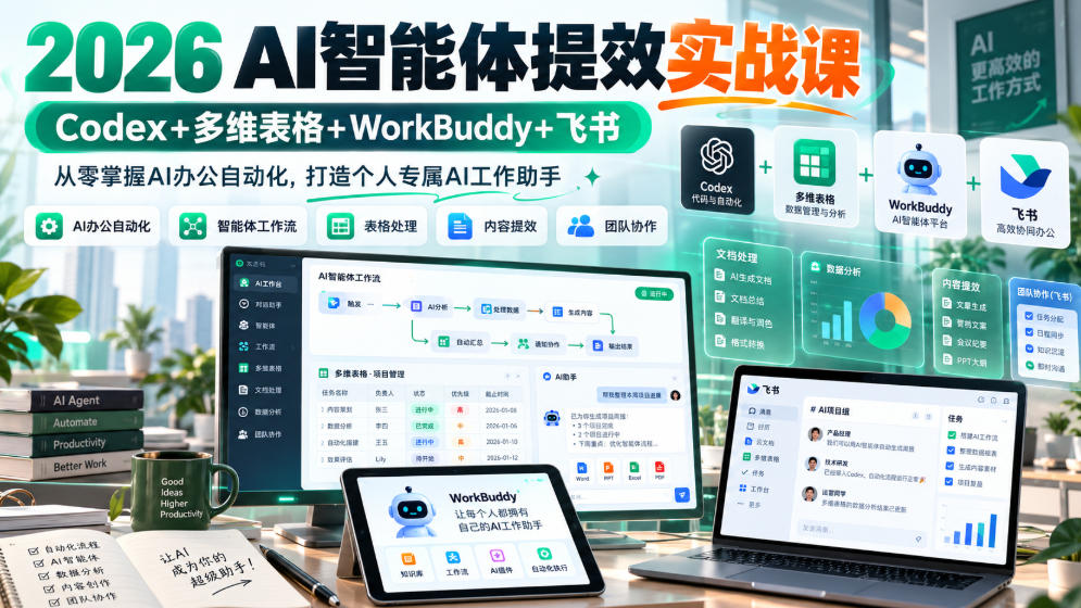 2026 AI智能体提效实战课：Codex+多维表格+WorkBuddy+飞书，从零掌握AI办公自动化，打造个人专属AI工作助手-智享云联