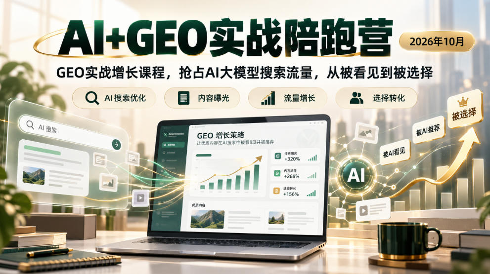 AI+GEO实战陪跑营2026年10月，GEO实战增长课程，抢占AI大模型搜索流量，从被看见到被选择-智享云联
