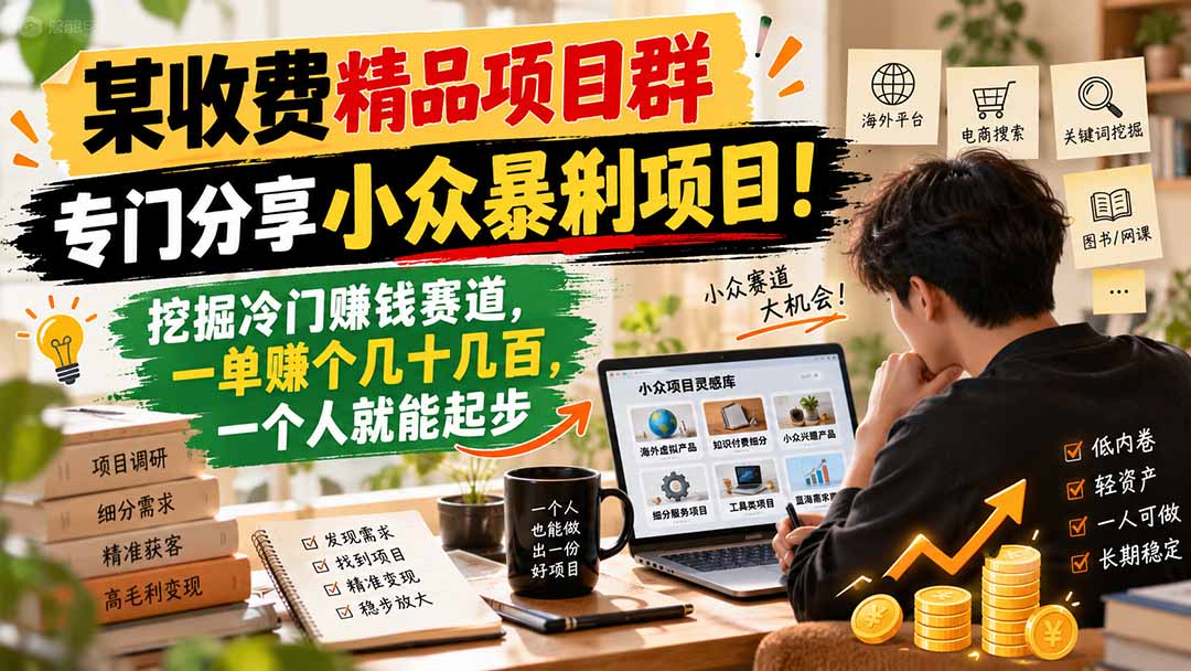 某收费精品项目群，专门分享小众暴俐项目！挖掘冷门赚钱赛道，一单赚个几十几百，一个人就能起步-智享云联