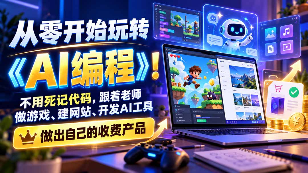 从零开始玩转《AI编程》！不用死记代码，跟着老师做游戏、建网站、开发AI工具，最后完成自己的收费产品-智享云联