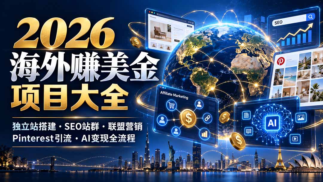 2026海外赚美金项目大全:独立站搭建、SEO站群、联盟营销、Pinterest引流与AI变现全流程-智享云联