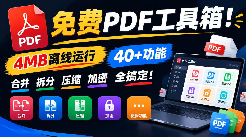 免费PDF工具箱！4MB离线运行，40+功能，合并拆分压缩加密全搞定！-智享云联