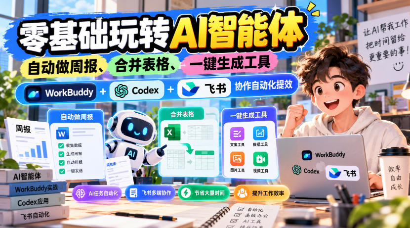 【无水印】零基础玩转AI智能体,自动做周报、合并表格、一键生成工具,WorkBuddy+Codex + 飞书协作自动化提效-智享云联