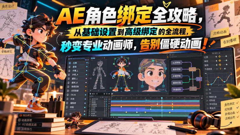 【无水印】AE角色绑定全攻略,从基础设置到高级绑定的全流程,秒变专业动画师,告别僵硬动画!【原创双语字幕】-智享云联
