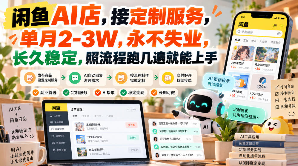 闲鱼AI店,接定制服务,单月2-3W,永不失业,长久稳定,照流程跑几遍就能上手-智享云联