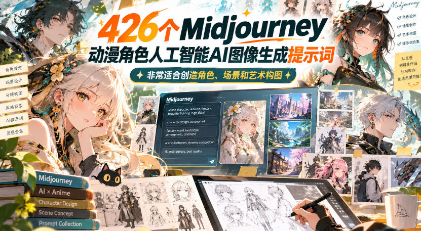 426个Midjourney动漫角色人工智能AI图像生成提示词,非常适合创造角色、场景和艺术构图-智享云联