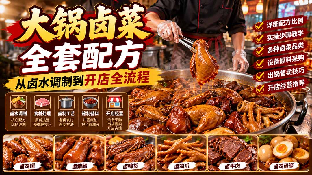 大锅卤菜全套配方,从卤水调制到开店全流程,感觉学会了去摆摊也不错-智享云联